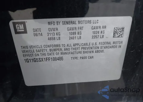 2015 Chevrolet Malibu 2Lz from USA, damaged, VIN 1G11G5SX1FF108486